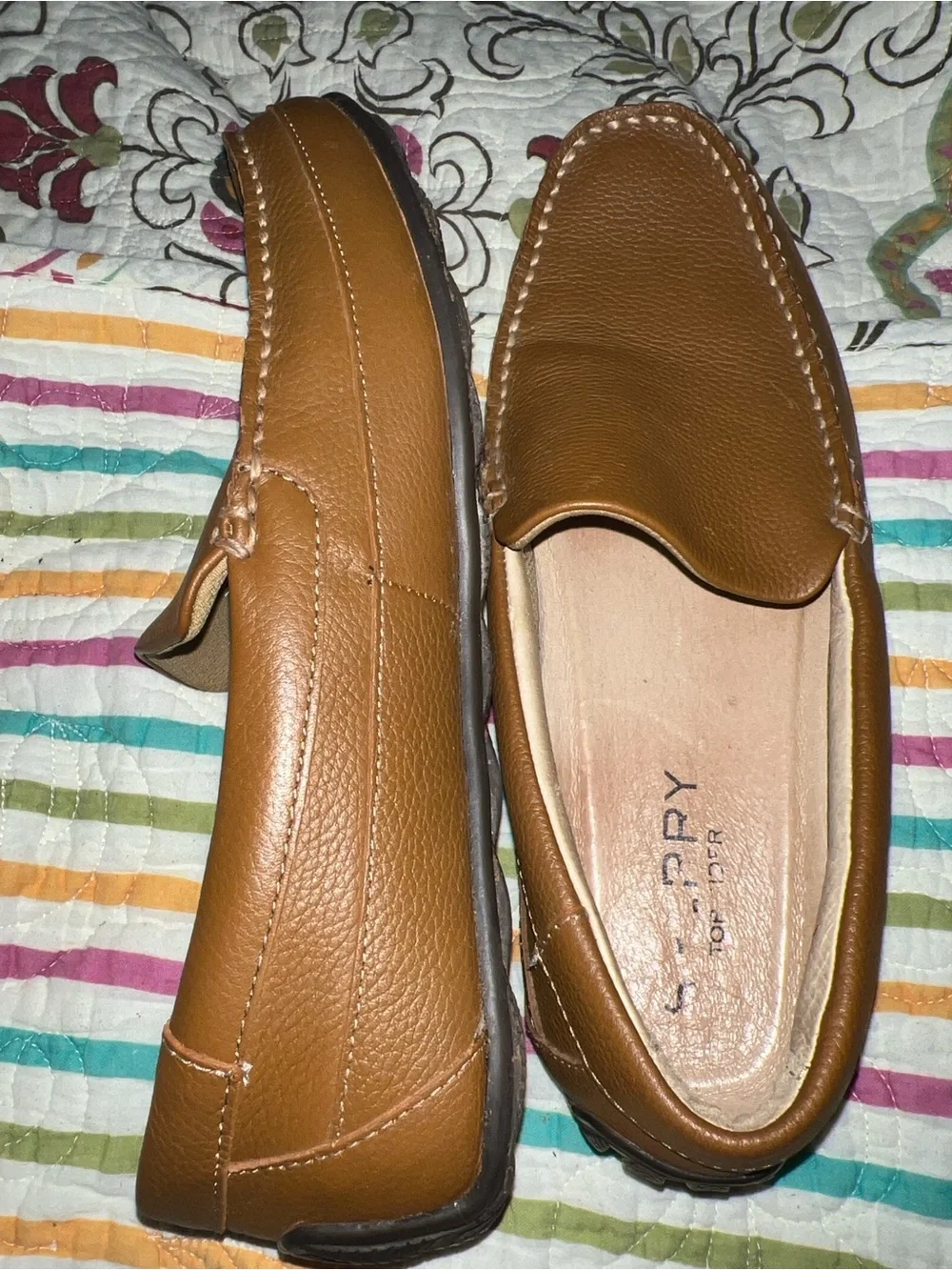 Sperry Men's Cognac Brown Leather Slip-On Loafers top sider boat shoe 👞 size 9